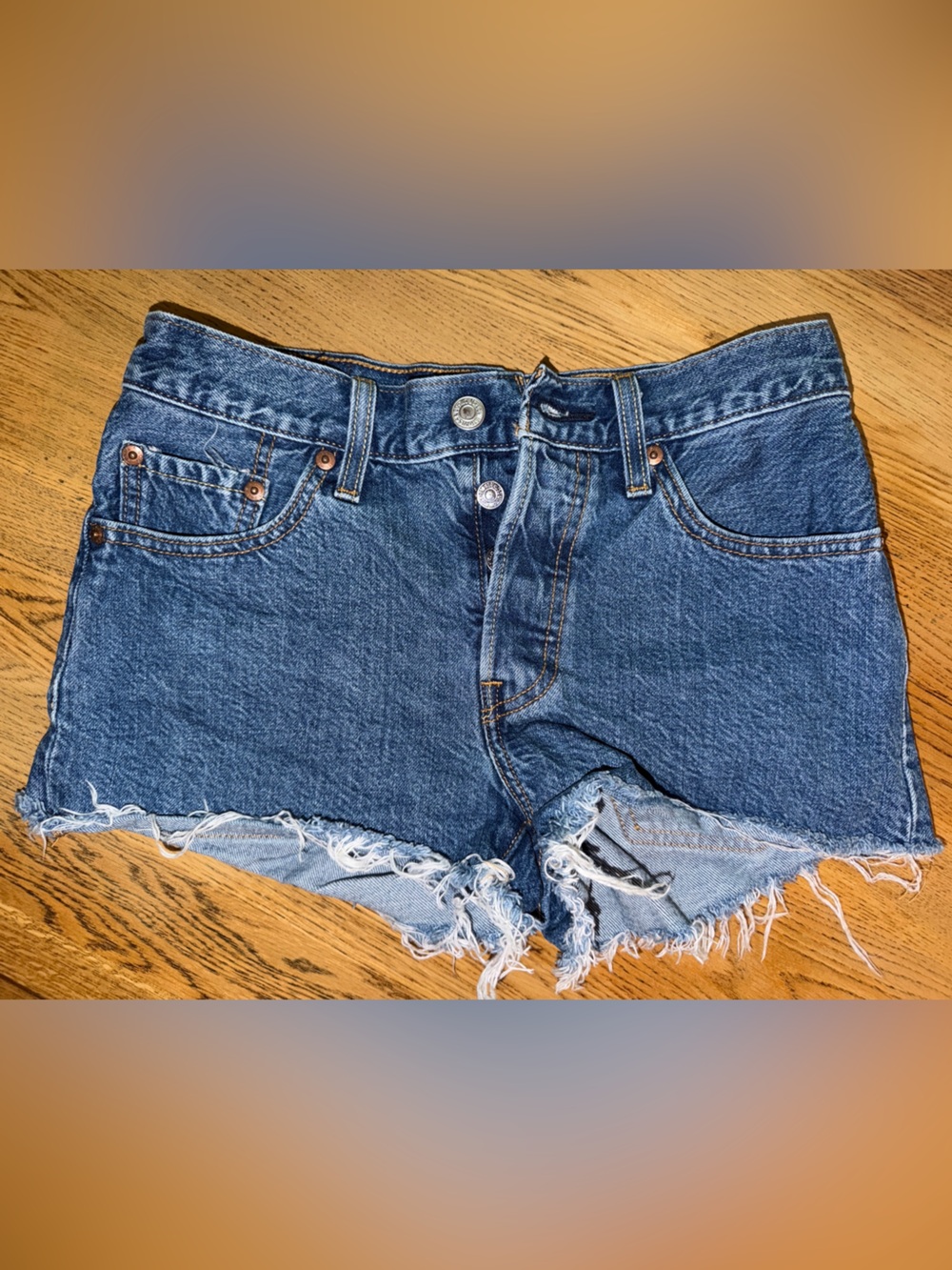 Levi’s 501 Denim Shorts Size 24 Distressed Raw Hem Festival
